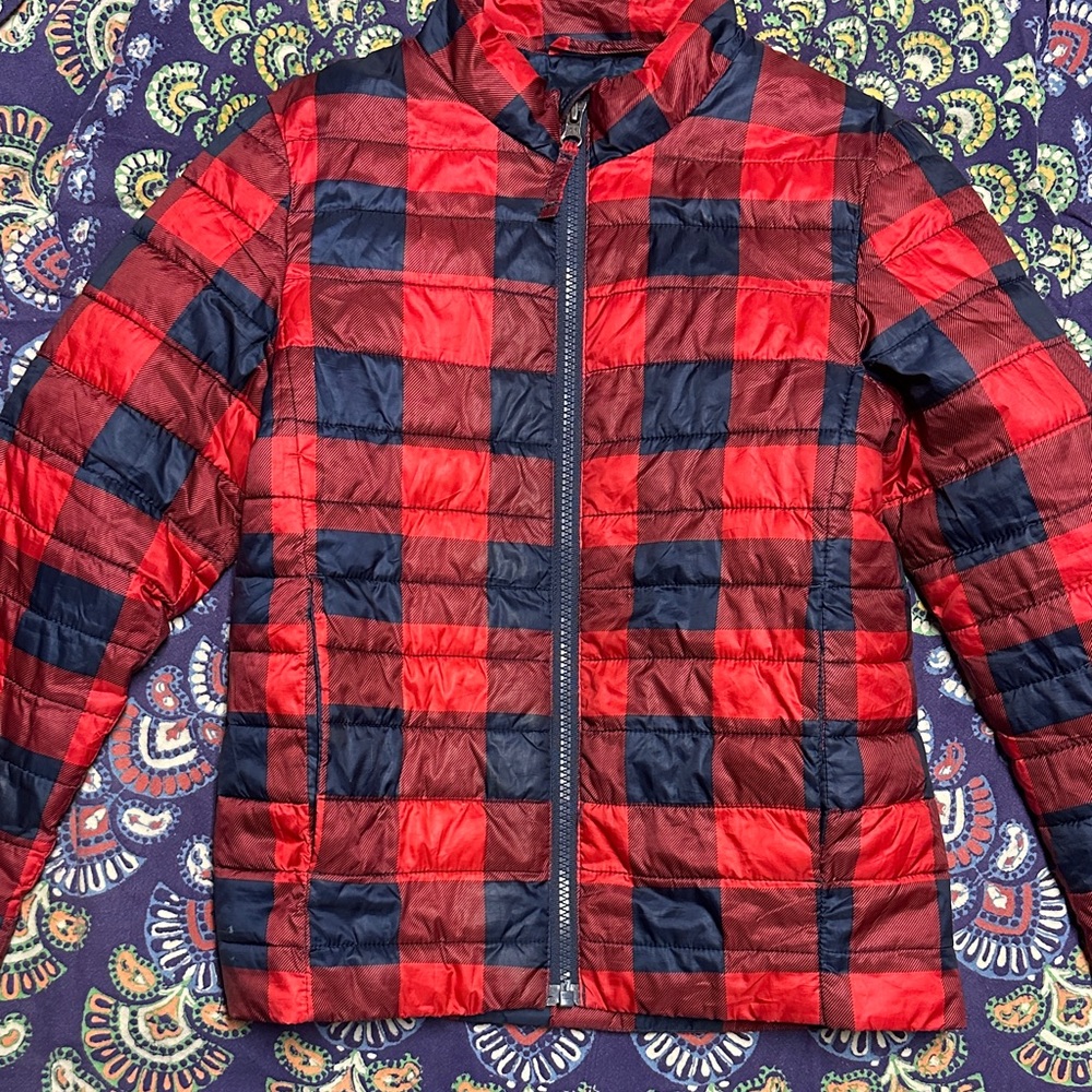 Lands' End Red and Blue Plaid puffer